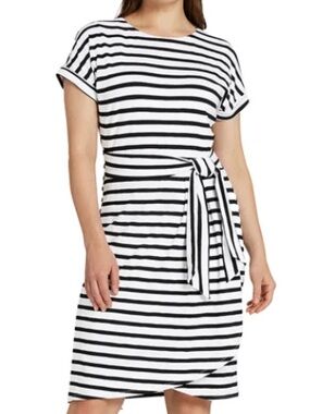 Chaps Black & White Striped Tie-Waist Chemise